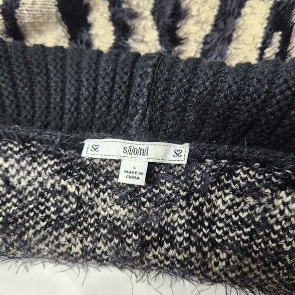 Sioni Women's Size Large Fuzzy Striped Cardigan Open - Picture 3 of 6